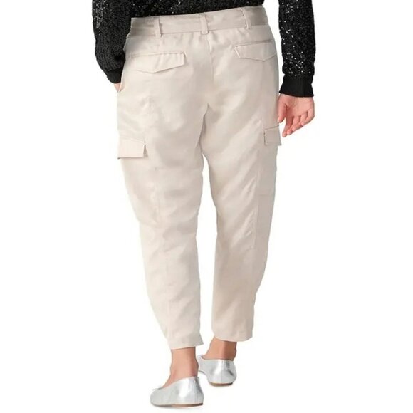 99$ Sanctuary Classy Satin Cargo Cropped Trouser Pants Women's Size 30 Ivory - Picture 2 of 3